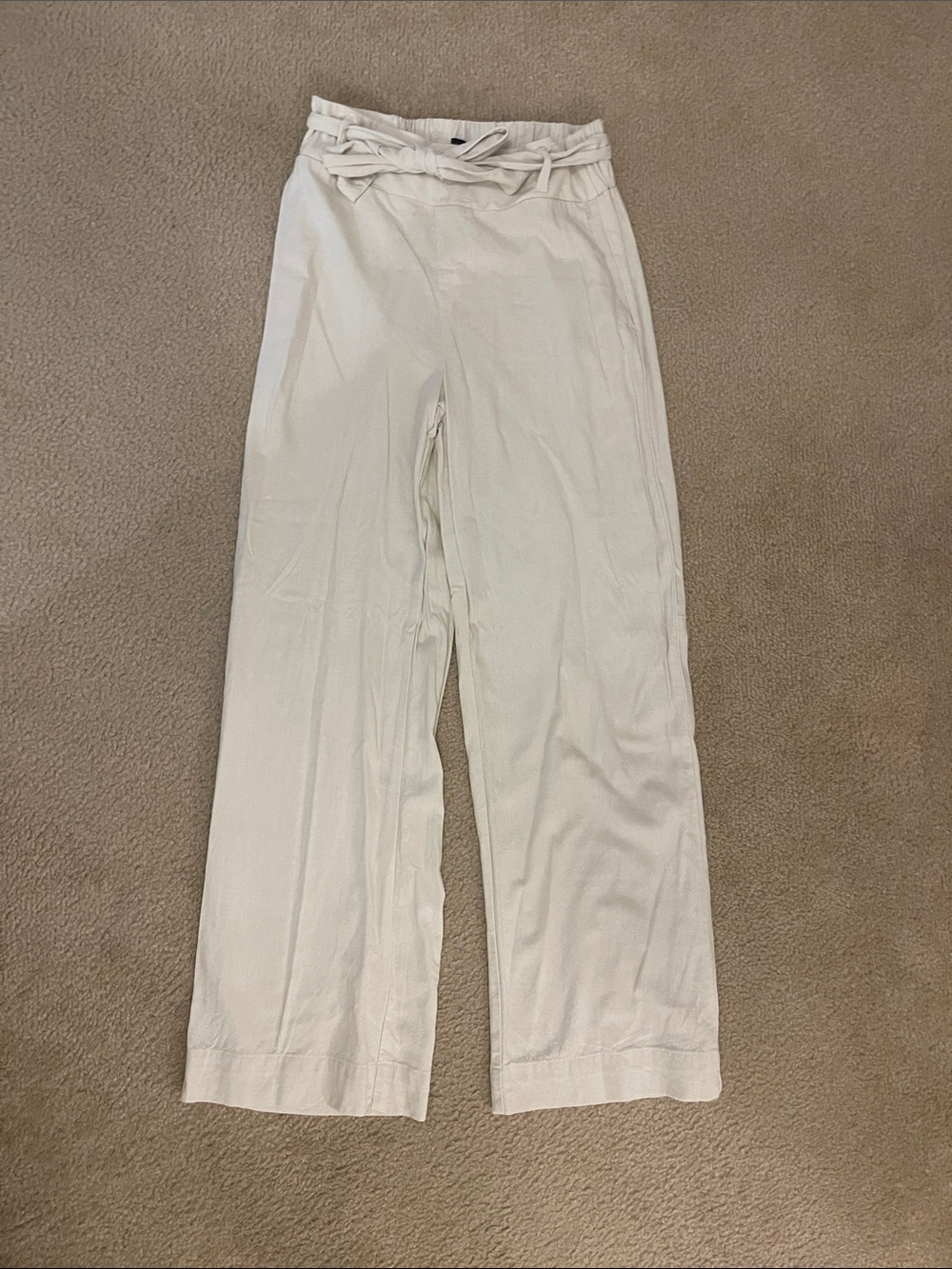 High-Rise Wide-Leg Paperbag Waist Pants in Cream NWOT